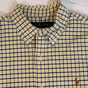 Polo Ralph Lauren Men's Long Sleeve Button Down Shirt XL Yellow & Navy Plaid EUC